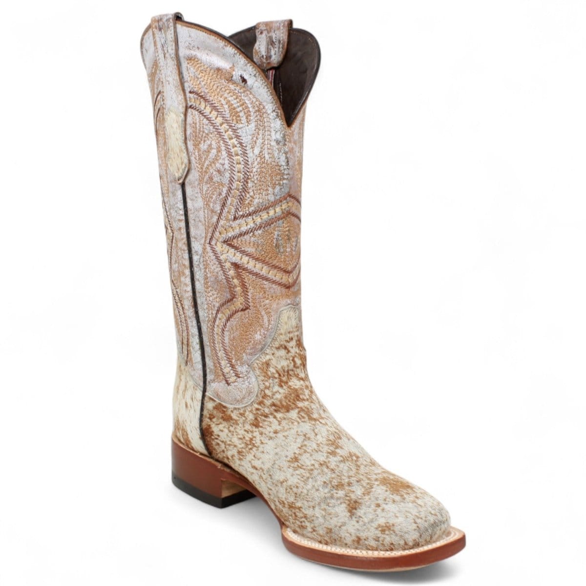 Tanner Mark Boots Boots Women's Full Hair On Cowhide Square Toe Boots in Honey & White - Tanner Mark Boots