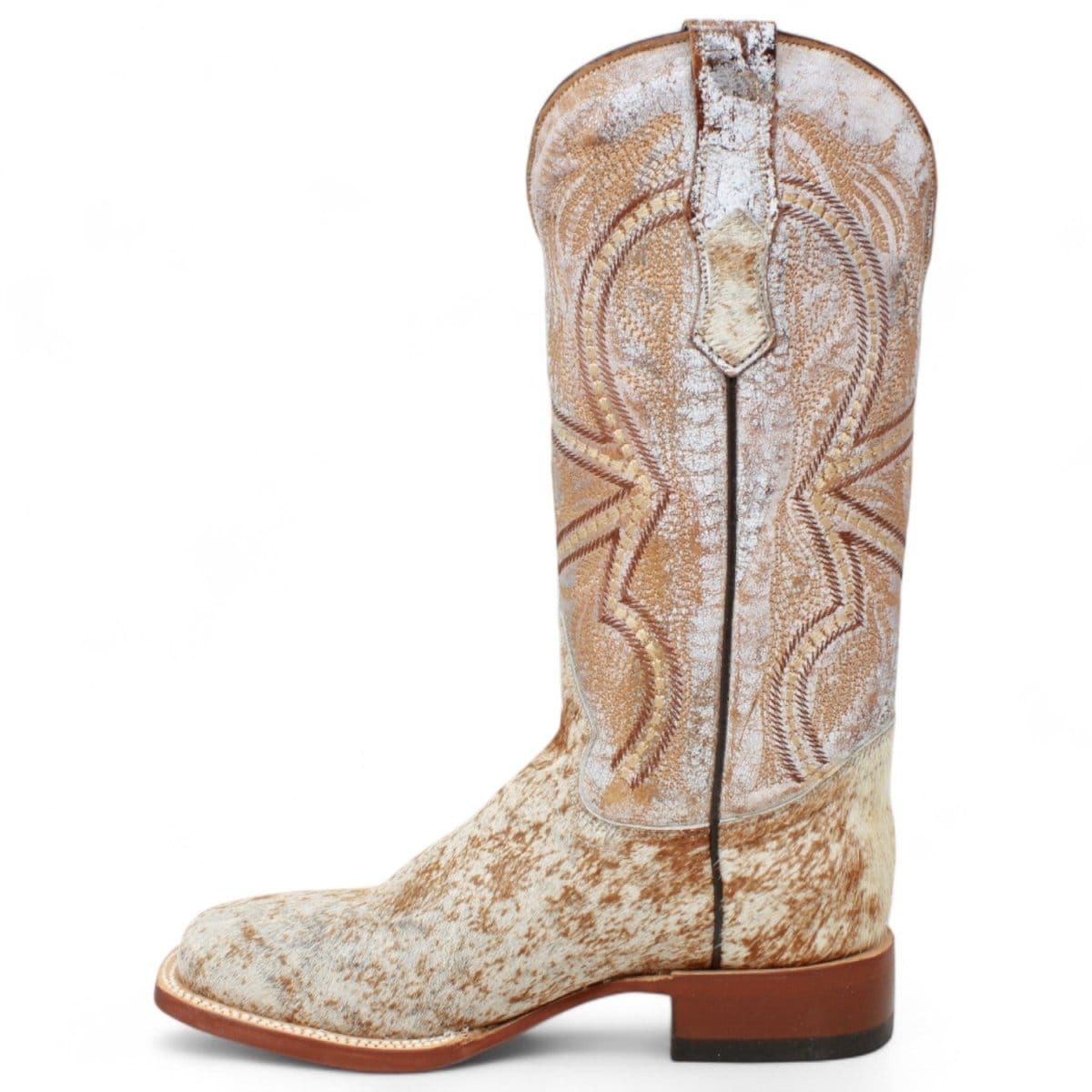 Tanner Mark Boots Boots Women's Full Hair On Cowhide Square Toe Boots in Honey & White - Tanner Mark Boots