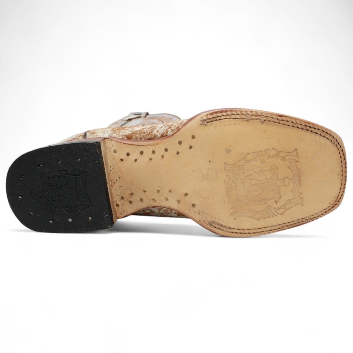 Tanner Mark Boots Boots Women's Full Hair On Cowhide Square Toe Boots in Honey & White - Tanner Mark Boots