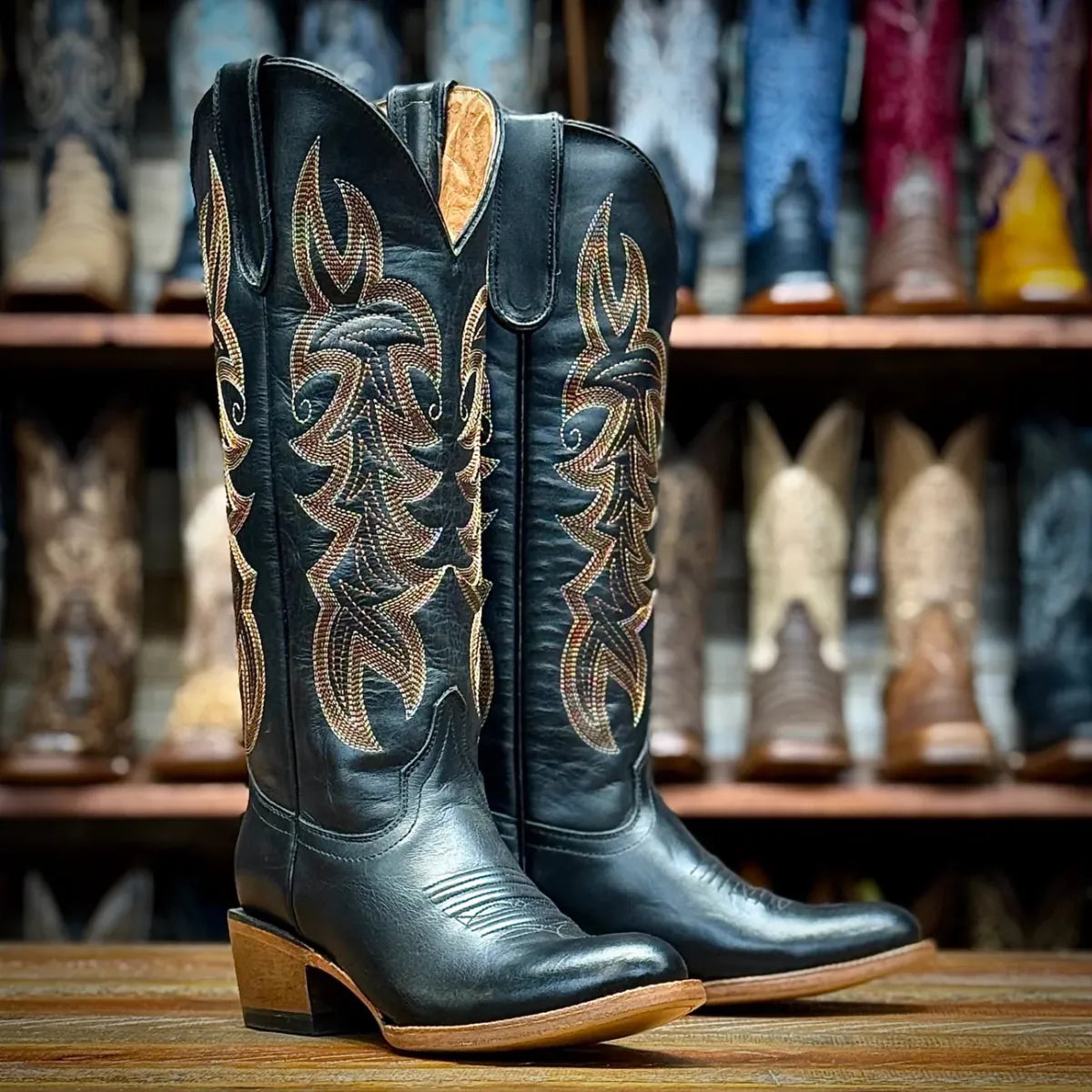 Tanner Mark Boots Boots Women's Genuine Leather Round Toe Tall Boots in Classic Black - Tanner Mark Boots
