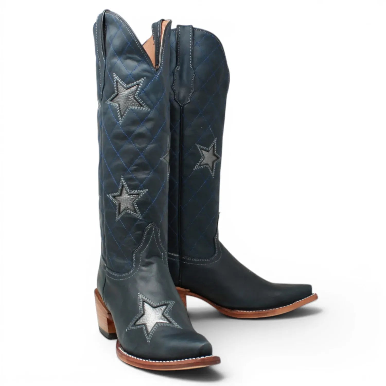 Women's Genuine Leather with Silver Tri-Star Inlay Snip Toe Boots in Savage Blue - Tanner Mark Boots
