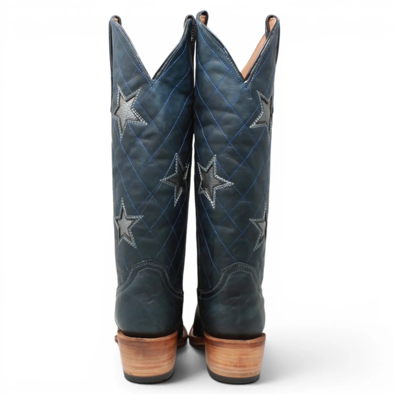 Women's Genuine Leather with Silver Tri-Star Inlay Snip Toe Boots in Savage Blue - Tanner Mark Boots