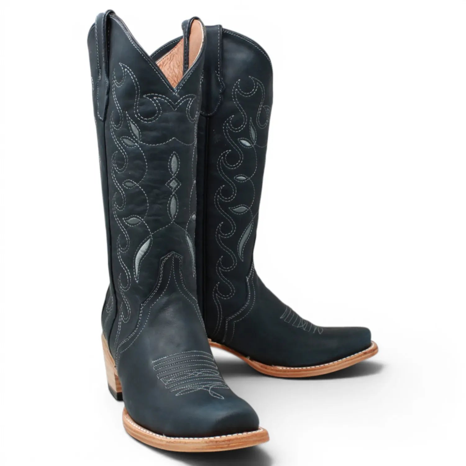 Women's Leather Triad with Tribal Stitch Square Toe Boots in Savage Blue - Tanner Mark Boots