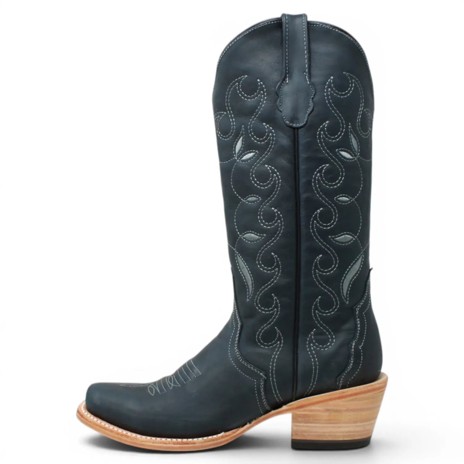 Women's Leather Triad with Tribal Stitch Square Toe Boots in Savage Blue - Tanner Mark Boots