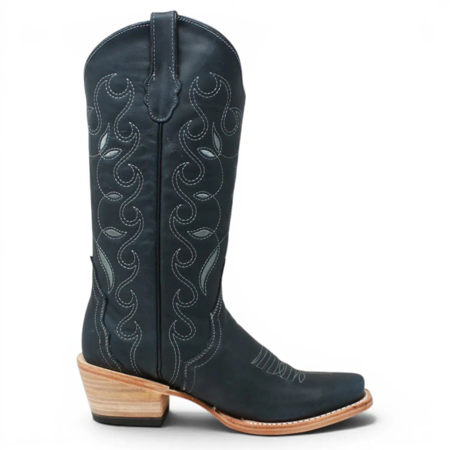 Women's Leather Triad with Tribal Stitch Square Toe Boots in Savage Blue - Tanner Mark Boots