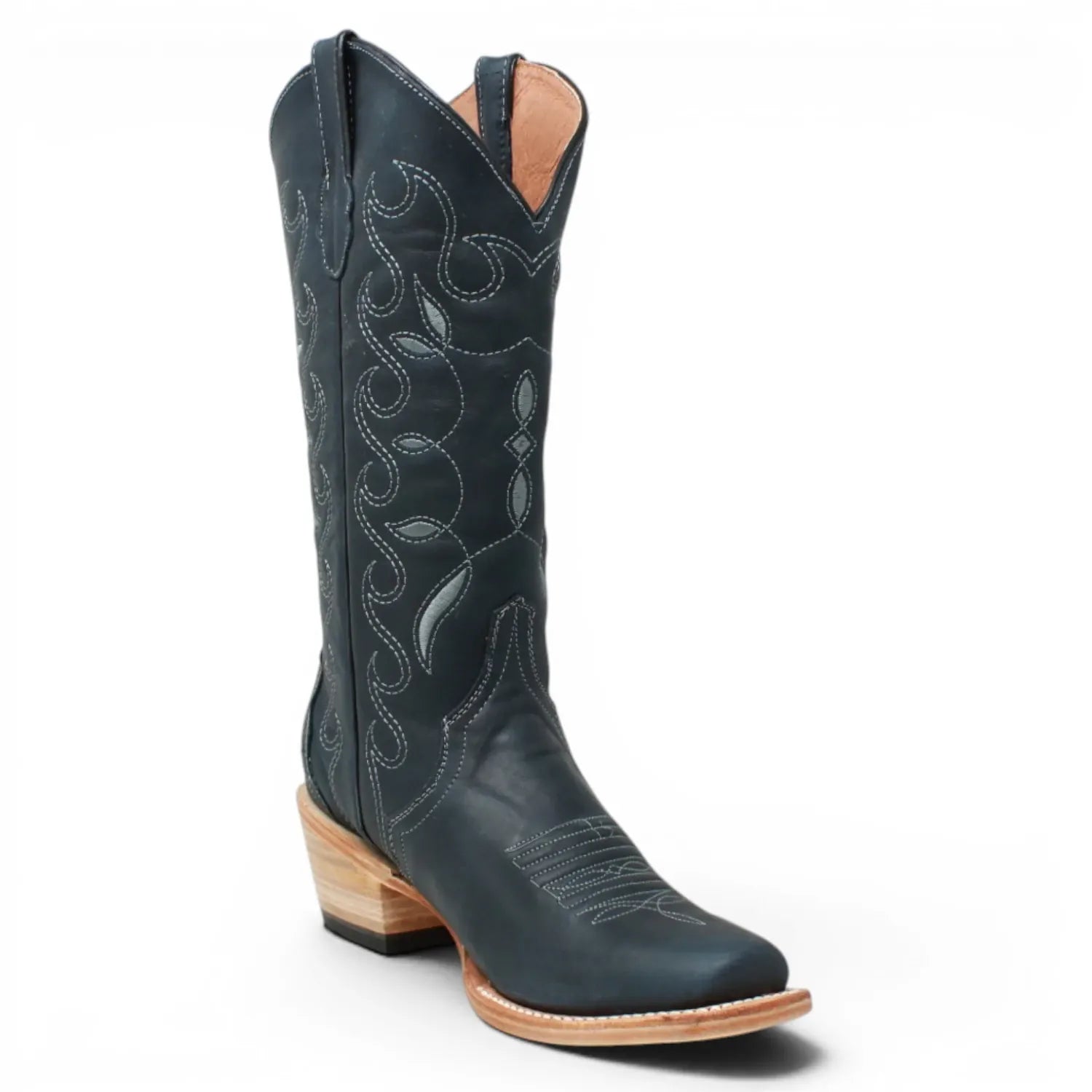 Women's Leather Triad with Tribal Stitch Square Toe Boots in Savage Blue - Tanner Mark Boots