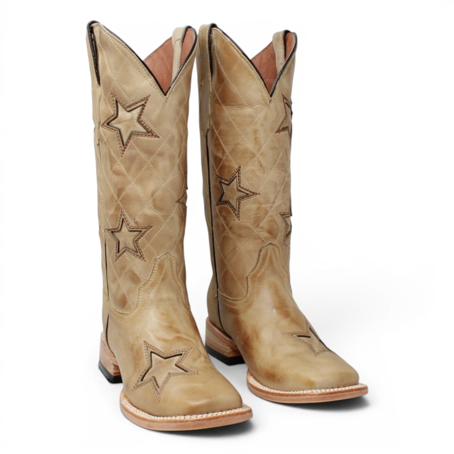 Women's Burnished with Tri-Star Leather Square Toe Boots in Sand - Tanner Mark Boots