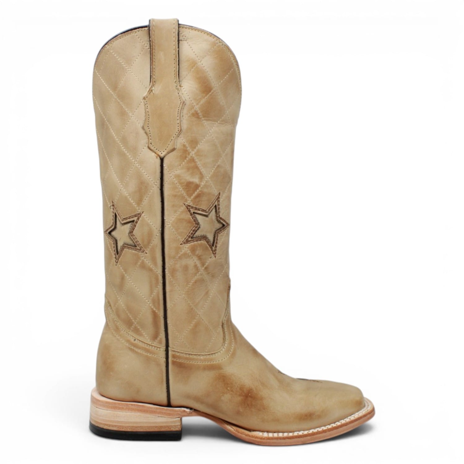 Women's Burnished with Tri-Star Leather Square Toe Boots in Sand - Tanner Mark Boots