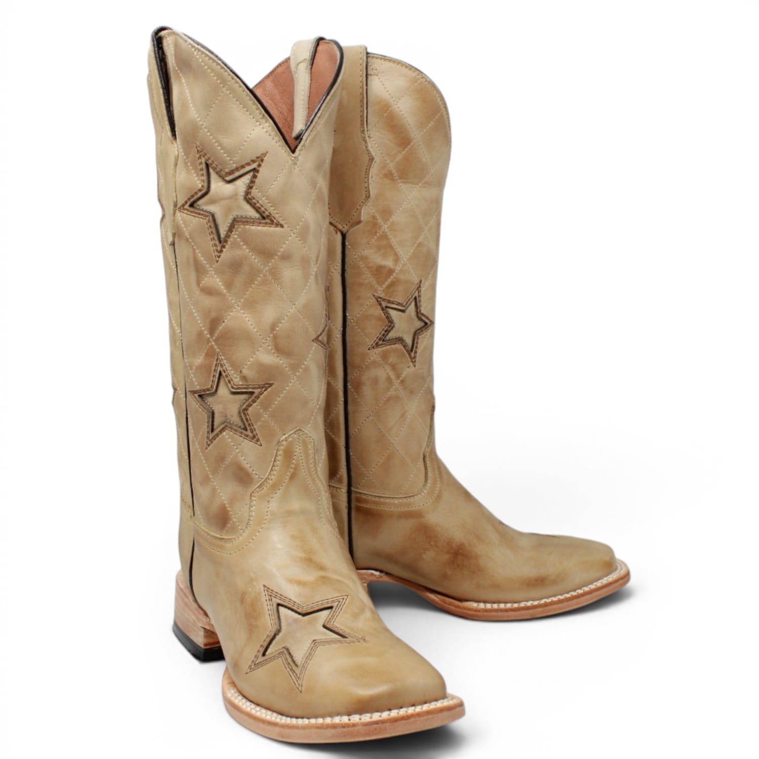 Women's Burnished with Tri-Star Leather Square Toe Boots in Sand - Tanner Mark Boots