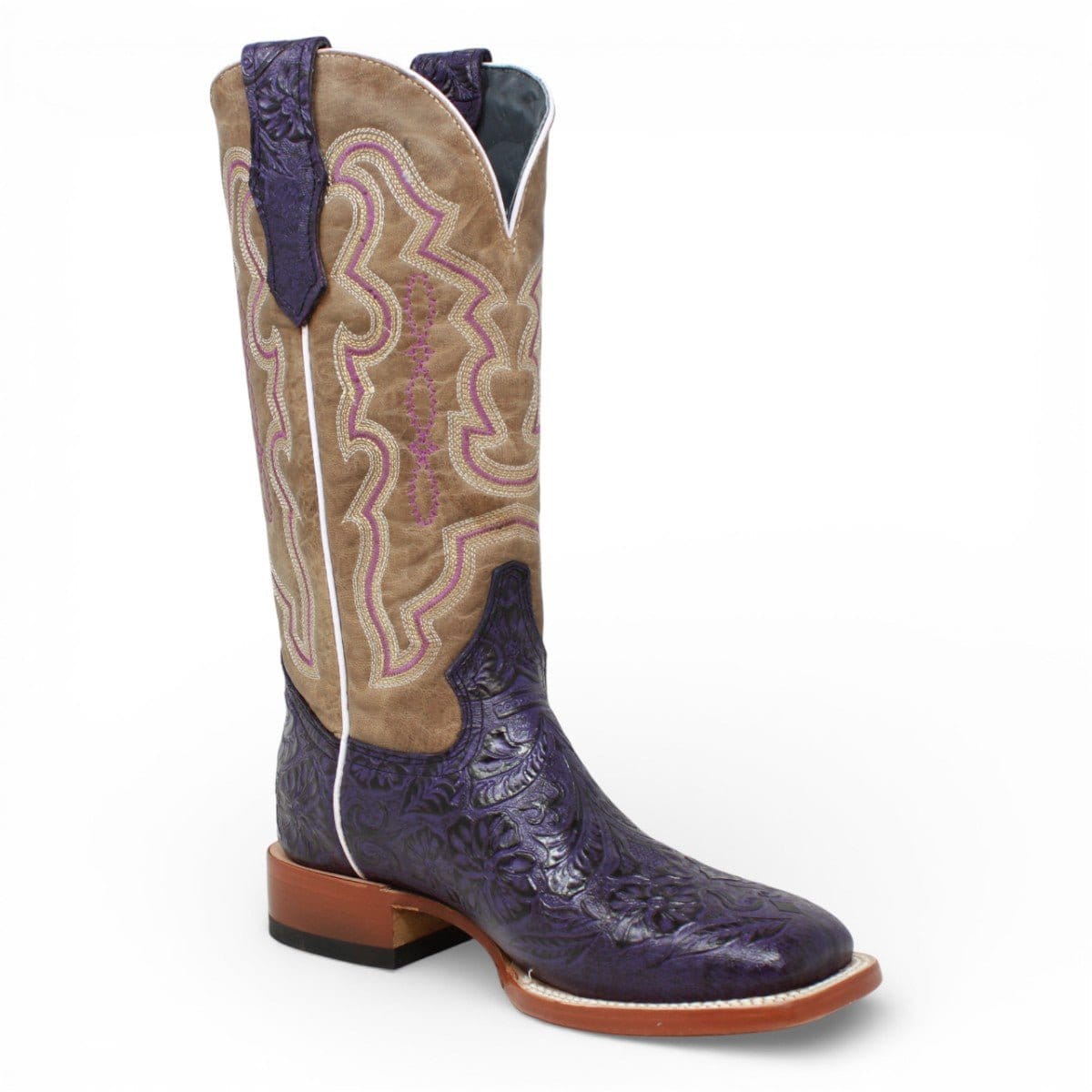 Tanner Mark Boots Boots Women's Hand Tooled Leather Square Toe Boots in Grape - Tanner Mark Boots