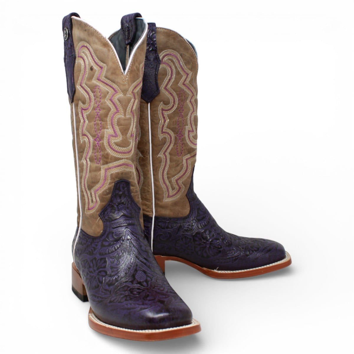 Tanner Mark Boots Boots Women's Hand Tooled Leather Square Toe Boots in Grape - Tanner Mark Boots