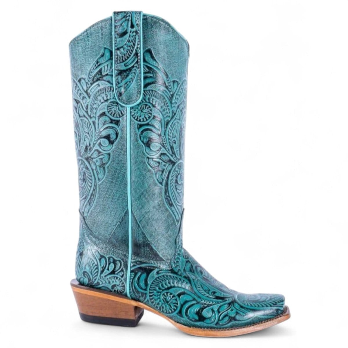 Tanner Mark Boots Boots Women's Hand Tooled Leather Square Toe Boots in Turquoise - Tanner Mark Boots