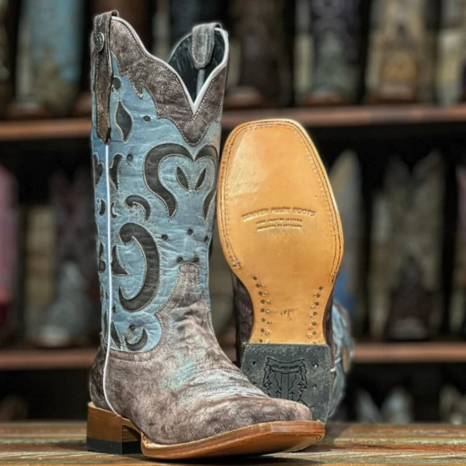 Tanner Mark Boots Boots Women's Leather 'Blue Magic' Square Toe Boots in Blue - Tanner Mark Boots