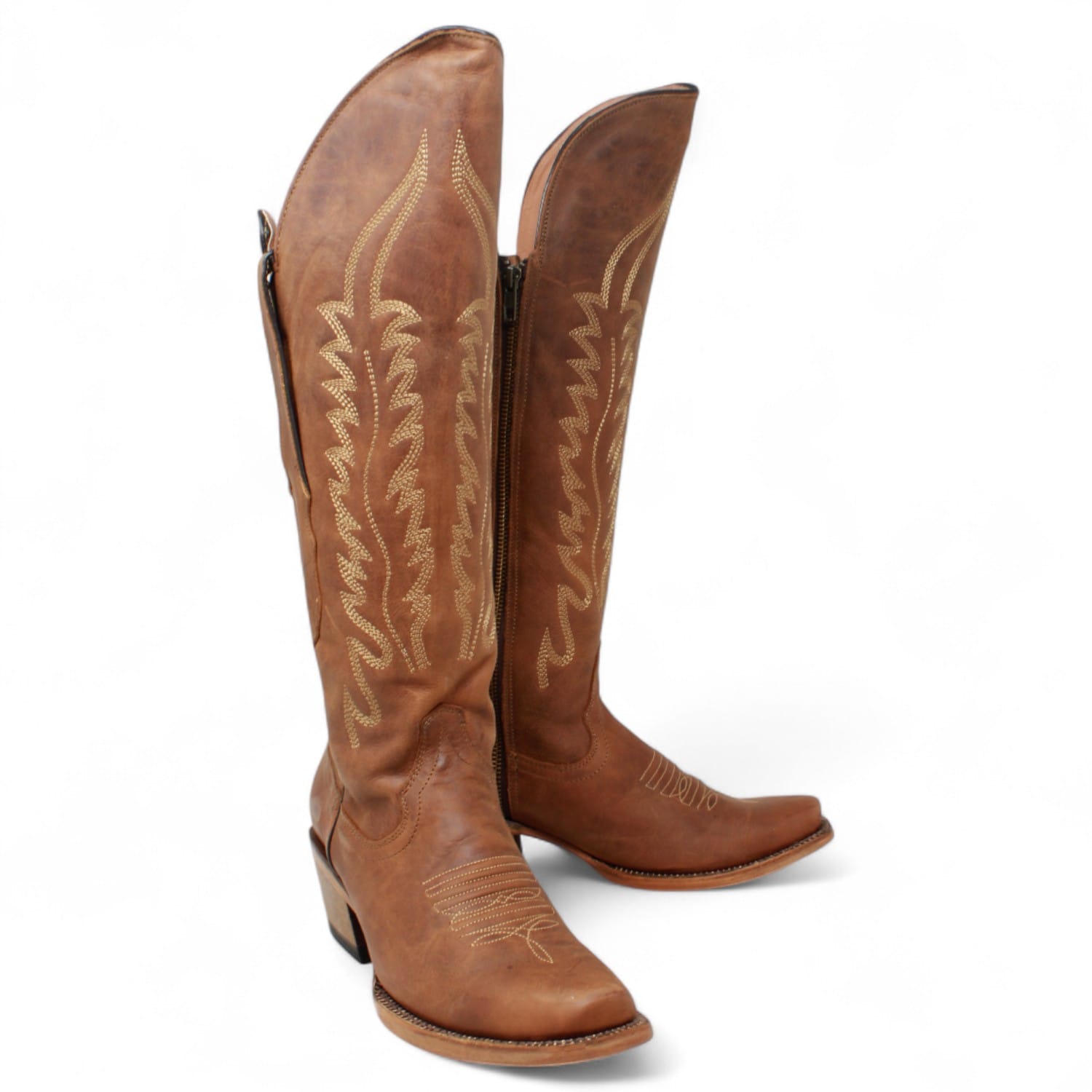 Tanner Mark Boots Boots Women's Leather Square Toe Tall Riding Boots in Brown - Tanner Mark Boots