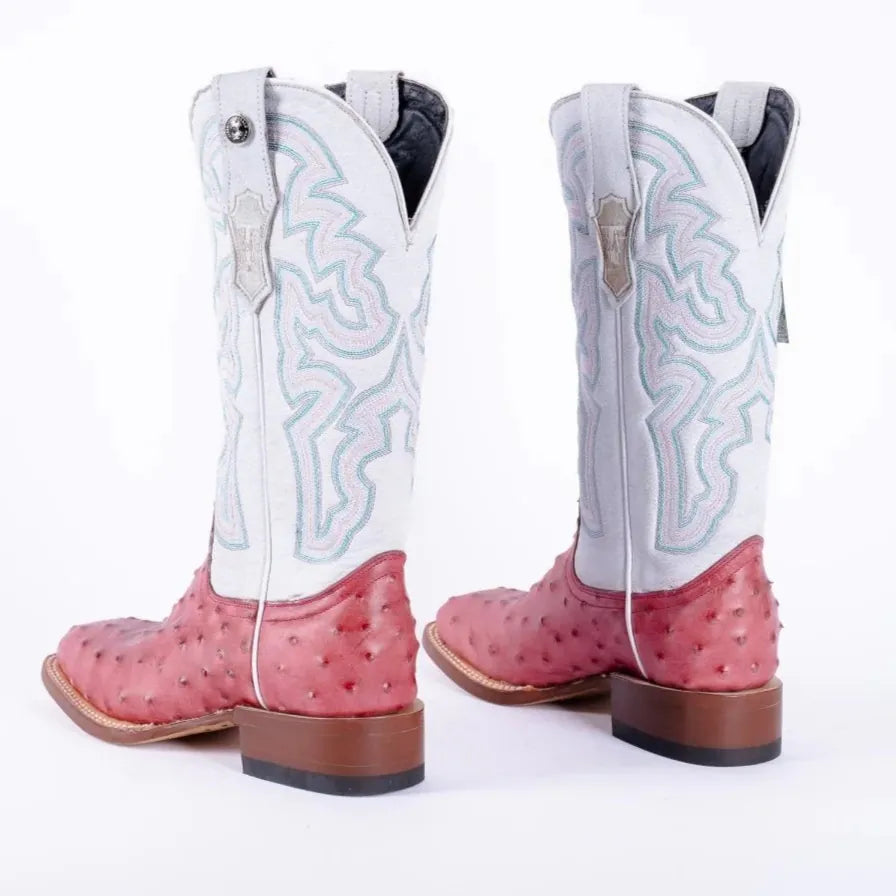 Tanner Mark Boots Boots Women's Ostrich Print Square Toe Boots in Pink - Tanner Mark Boots