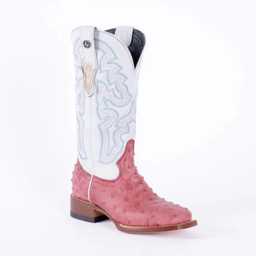 Tanner Mark Boots Boots Women's Ostrich Print Square Toe Boots in Pink - Tanner Mark Boots