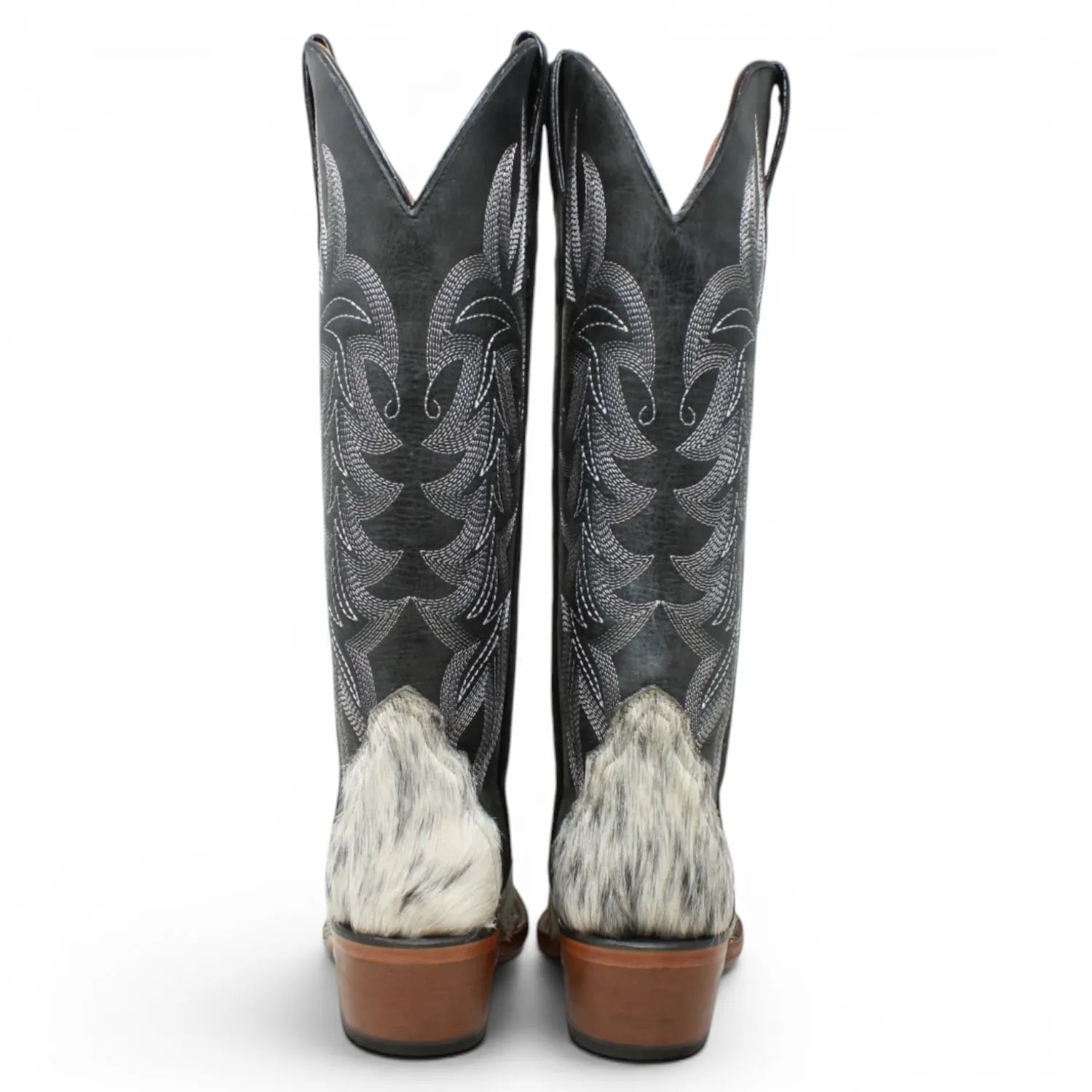 Tanner Mark Boots Boots Women's Triad Hair on Cowhide Leather Snip Toe Tall Boots in Black and White - Tanner Mark Boots
