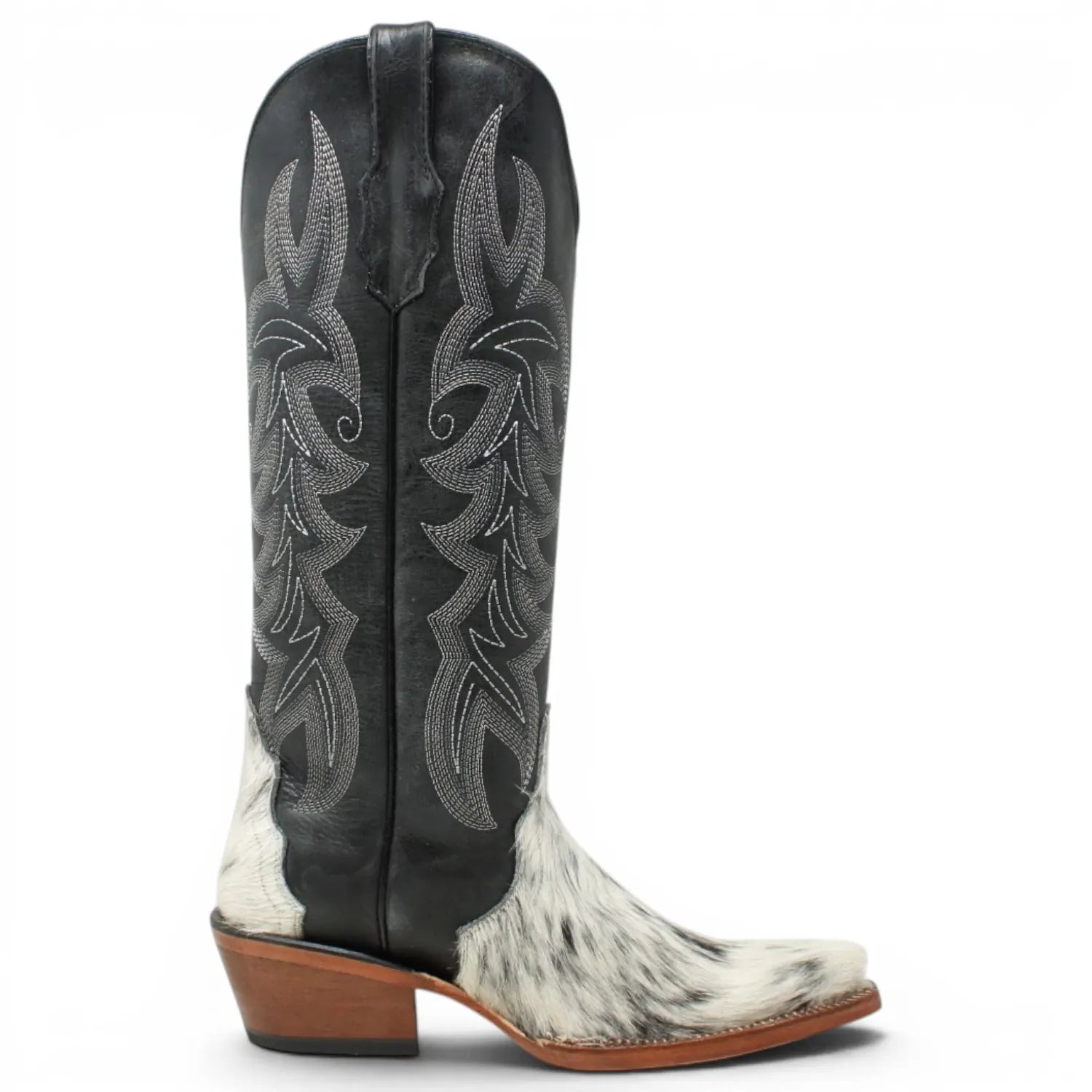 Tanner Mark Boots Boots Women's Triad Hair on Cowhide Leather Snip Toe Tall Boots in Black and White - Tanner Mark Boots