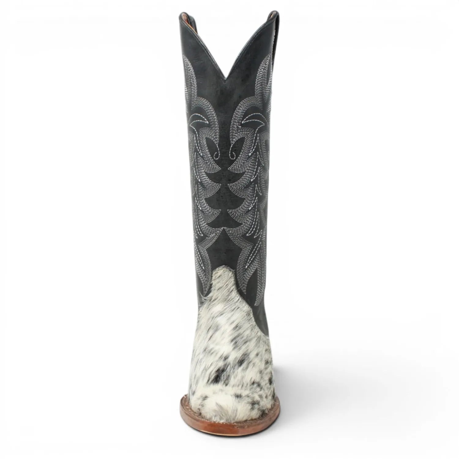 Tanner Mark Boots Boots Women's Triad Hair on Cowhide Leather Snip Toe Tall Boots in Black and White - Tanner Mark Boots