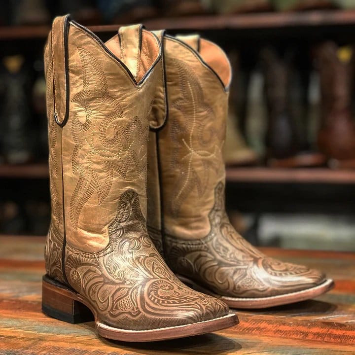 Tanner Mark Boots Boots Youth´s Brazos Genuine Leather Square Toe Boots in Orix Saddle - Tanner Mark Boots