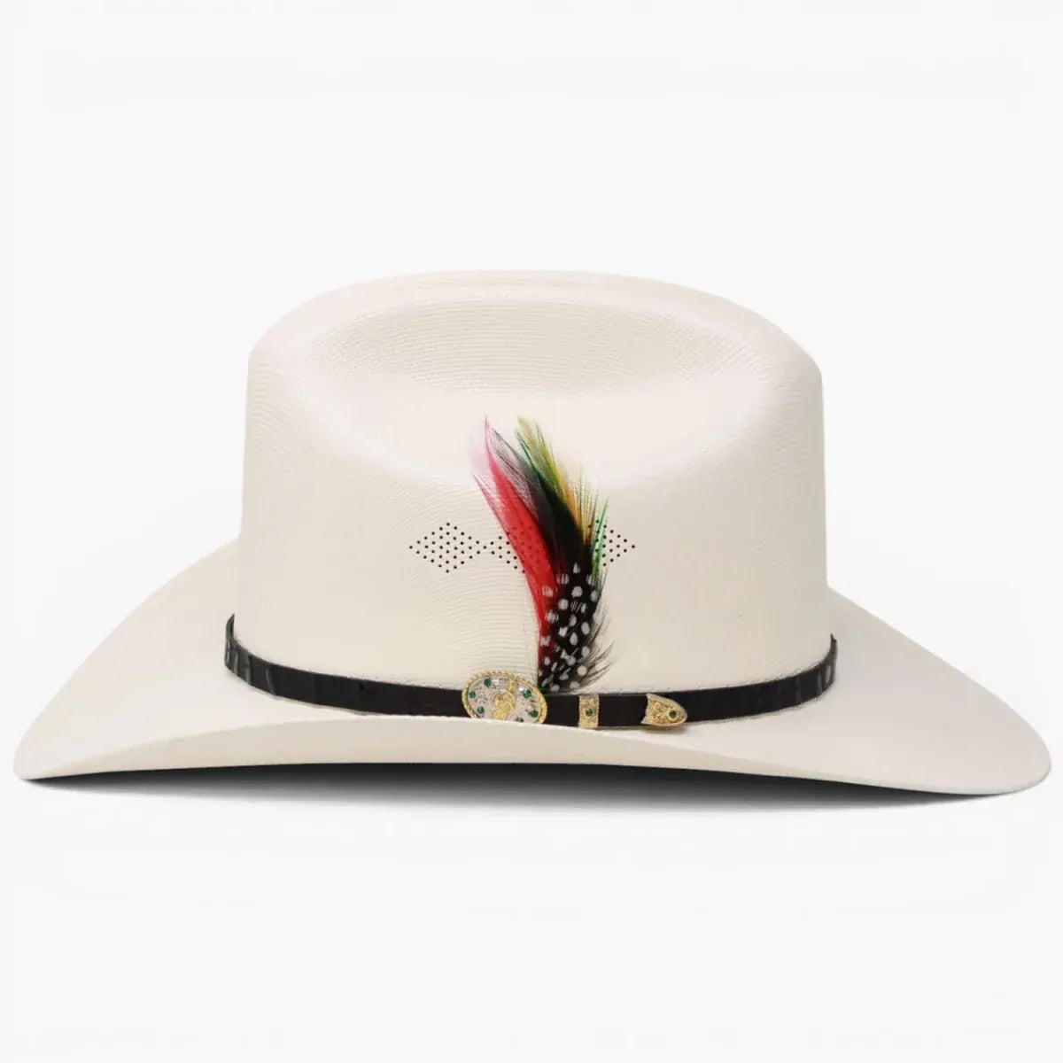Stone 1,000X Cowboy San Judas Hat Sinaloa Style with Feathers - Natural - Left Side View