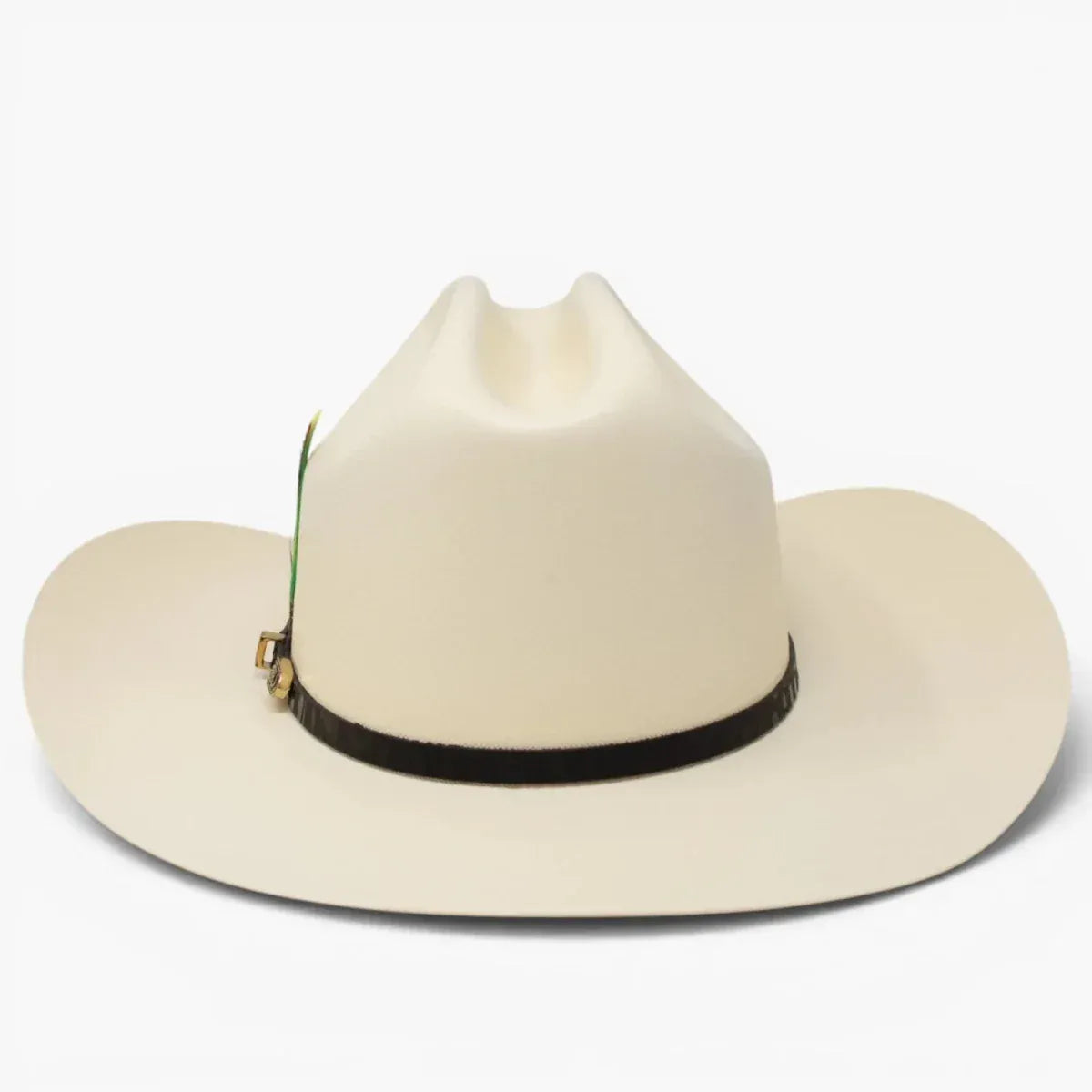 Tombstone Hats 1,000X Cowboy Hat Sinaloa Style with Feather 3 1/2" Brim - Natural Ivory - Back View