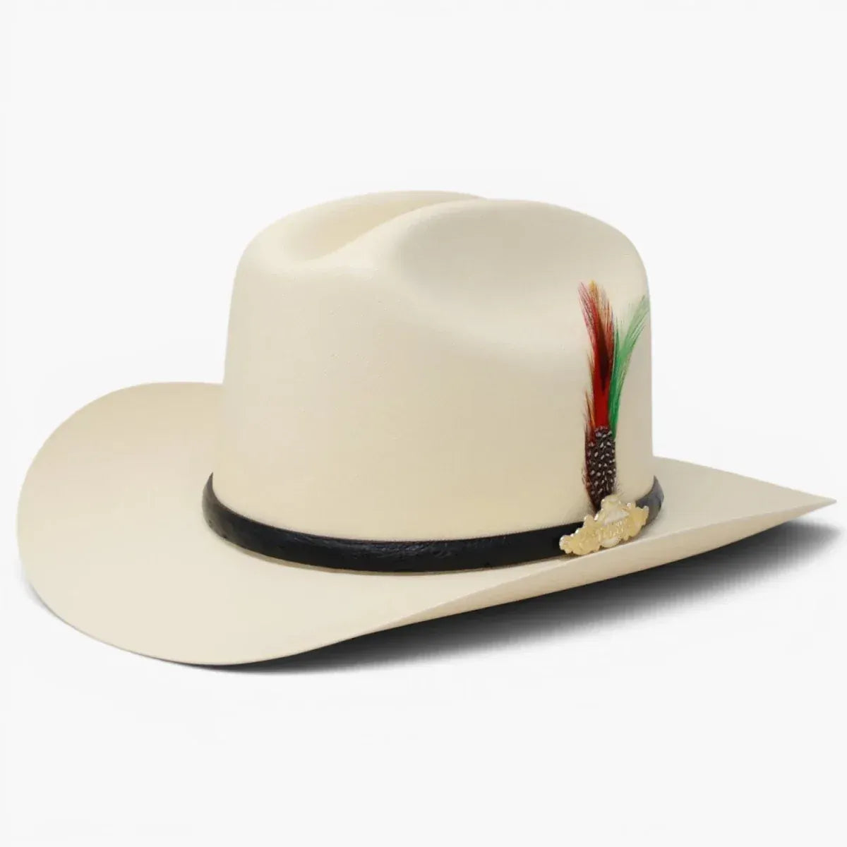 Tombstone Hats 10,000X Cowboy Hat Sinaloa Style with Feather 3 1/2" Brim - Side View