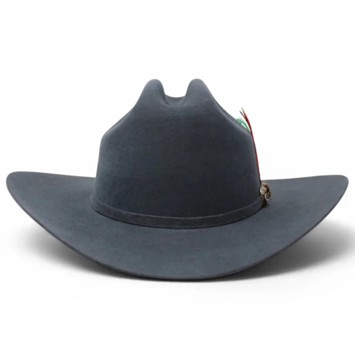 Tombstone Hats 20X Felt Cowboy Hat Sinaloa (Chaparral) Style with Feather - Gray - Front View