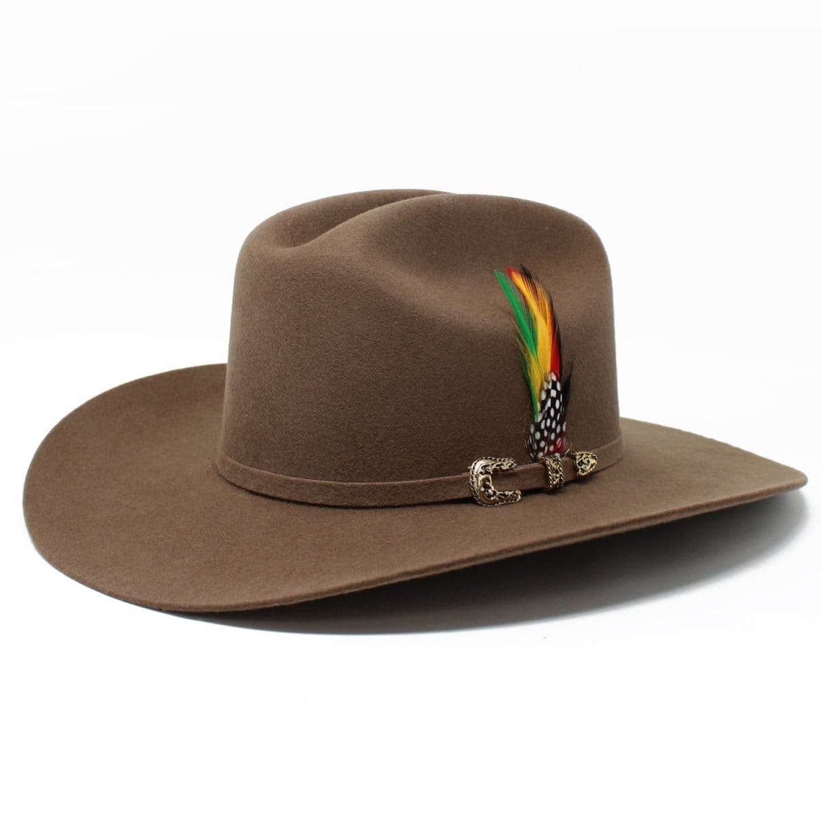 Tombstone Hats 20X Felt Cowboy Hat Sinaloa (Chaparral) Style with Feather - Walnut - Side View
