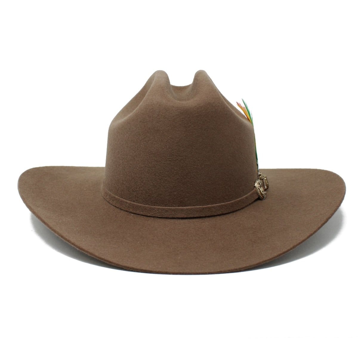 Tombstone Hats 20X Felt Cowboy Hat Sinaloa (Chaparral) Style with Feather - Walnut - Front View
