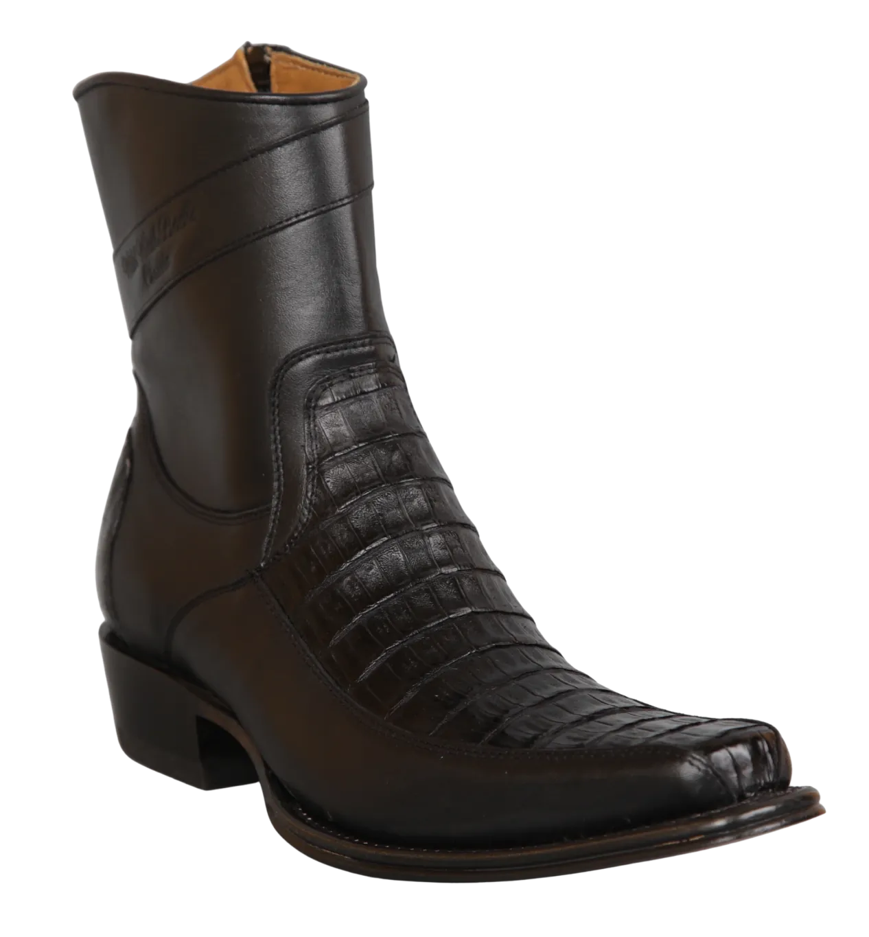 Wild West Boots Boots Wild West Men's Caiman Belly and Genuine Leather Skin European Square Toe Short Boot - Black