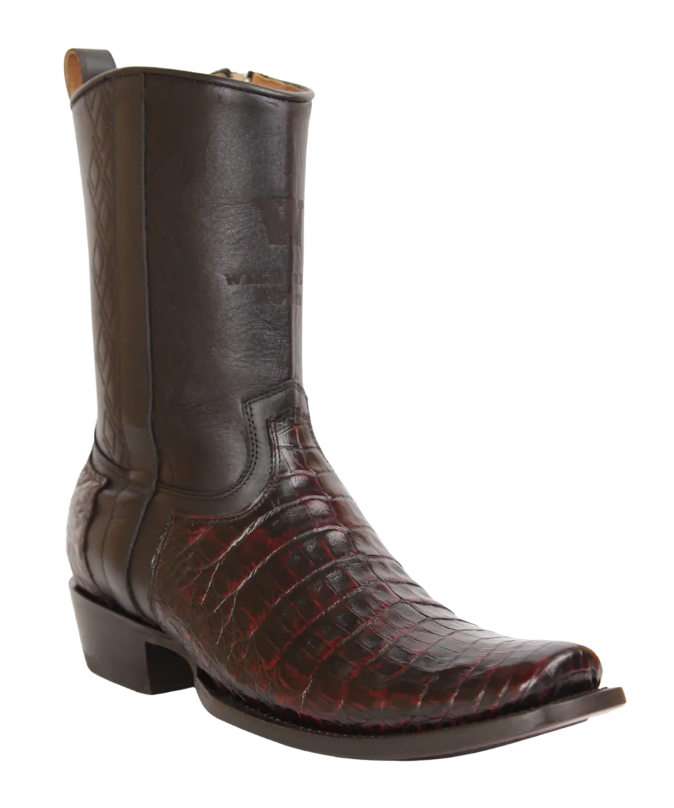 Wild West Boots Boots Wild West Men's Caiman Belly Skin Snip Toe Dubai Short Boot - Black Cherry