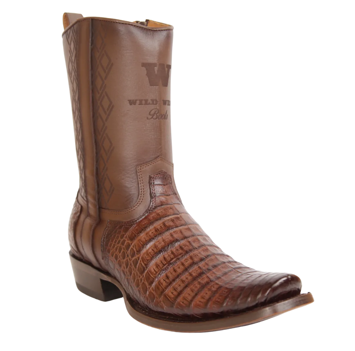 Wild West Boots Boots Wild West Men's Caiman Belly Skin Snip Toe Dubai Short Boot - Faded Brown