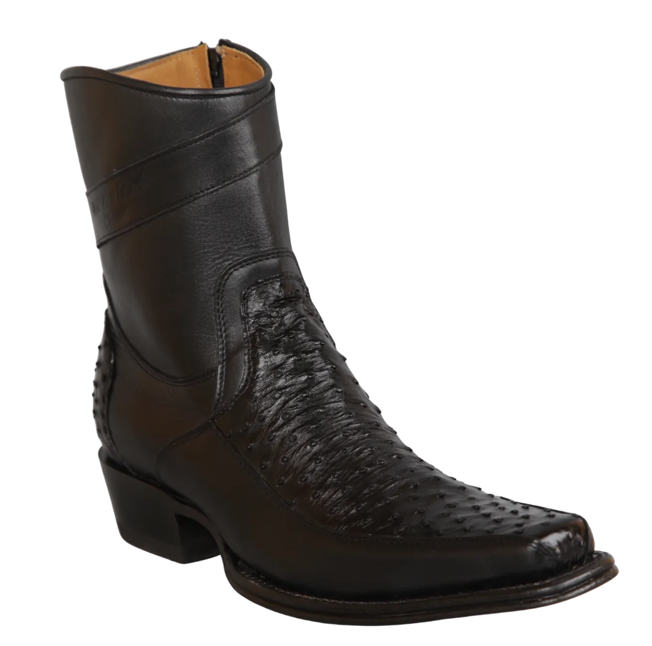 Wild West Boots Boots Wild West Men's Ostrich and Genuine Leather Skin European Square Toe Short Boot - Black