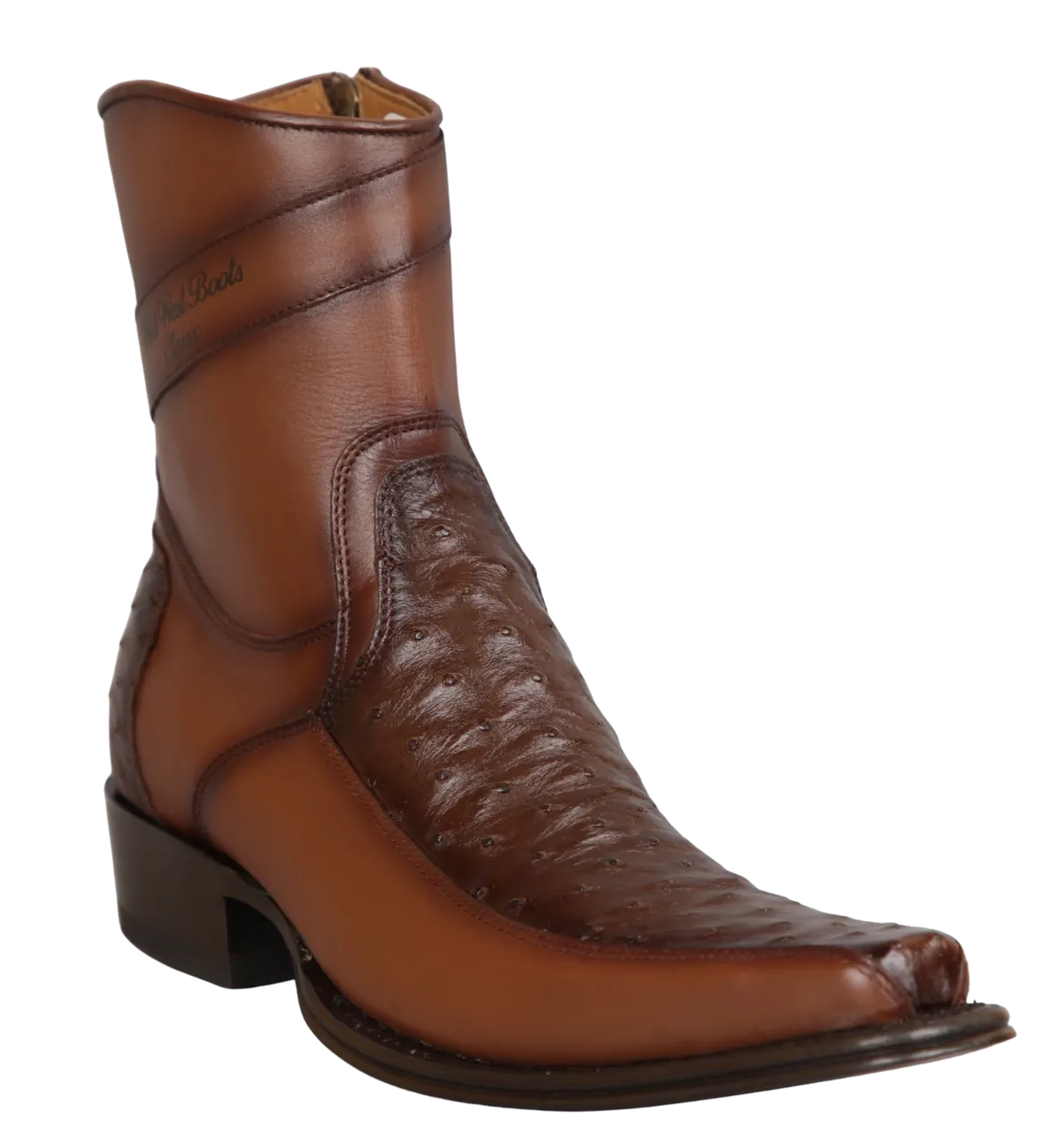 Wild West Boots Boots Wild West Men's Ostrich and Genuine Leather Skin European Square Toe Short Boot - Faded Brown