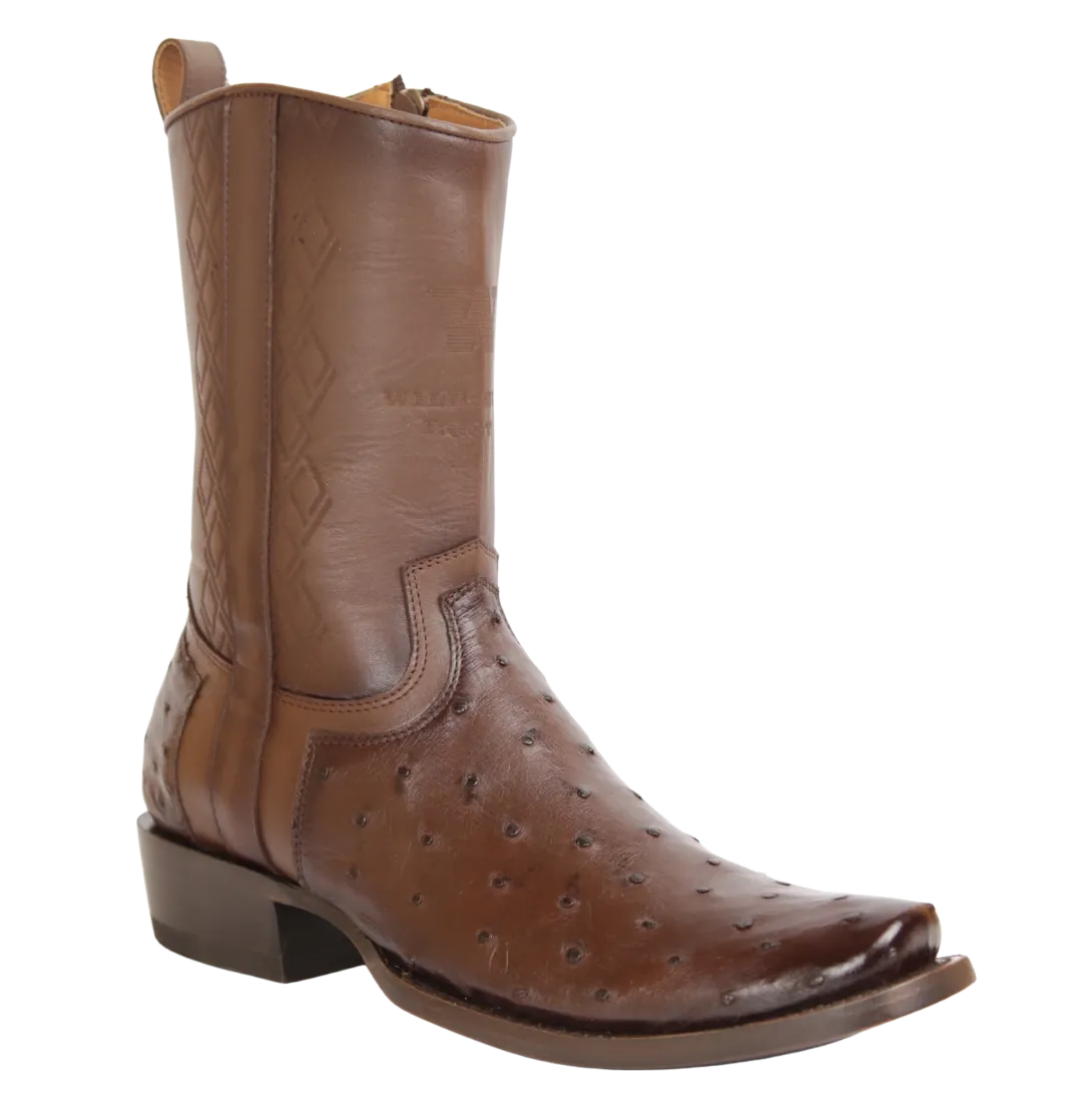 Wild West Boots Boots Wild West Men's Ostrich Skin Snip Toe Dubai Short Boot - Faded Brown