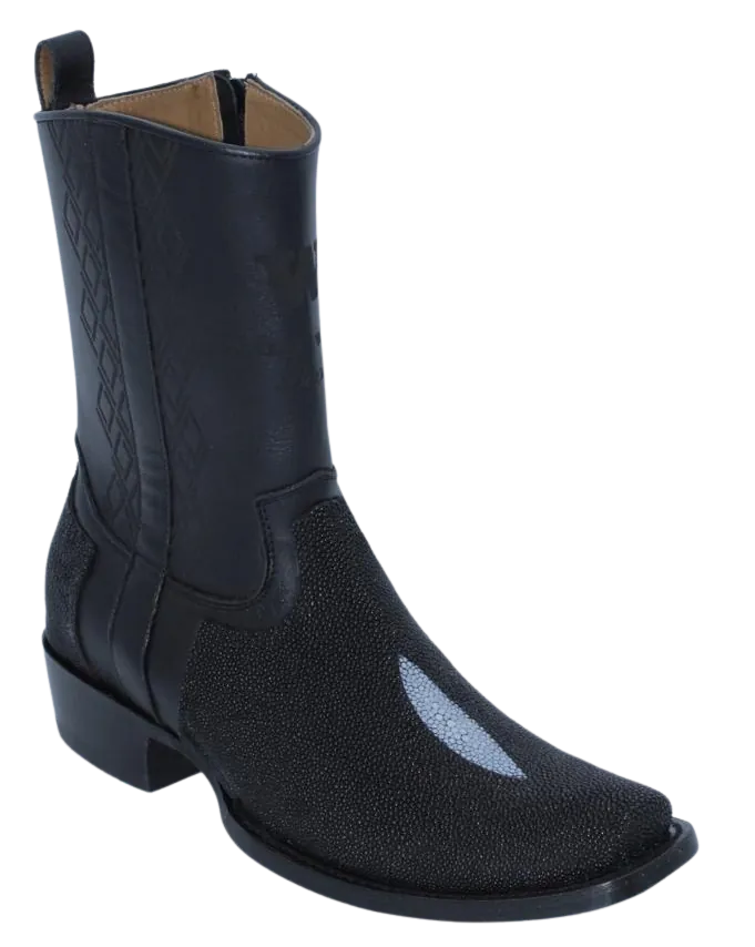 Wild West Boots Boots Wild West Men's Stingray Skin Snip Toe Dubai Short Boot - Black Single Stone