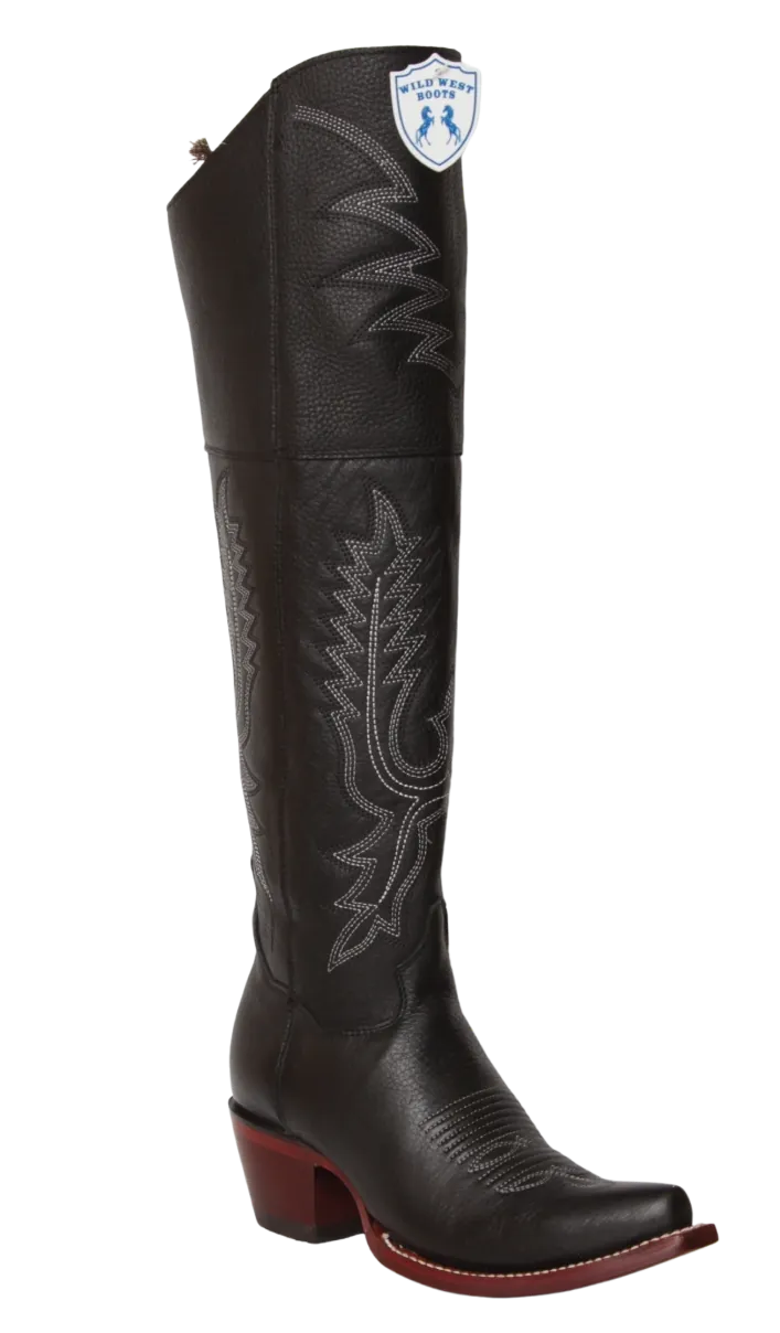 Wild West Boots Boots Wild West Women's Genuine Grisly Leather Snip Toe Over The Knee Boot - Black