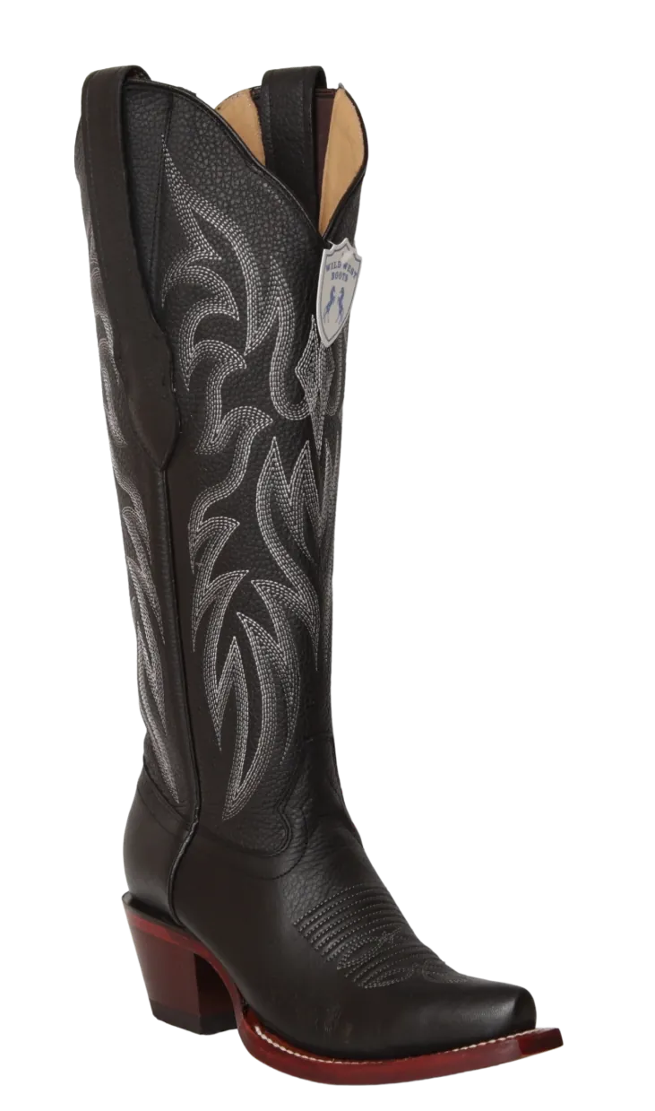 Wild West Boots Boots Wild West Women's Genuine Grisly Leather Snip Toe Tall Boot - Black