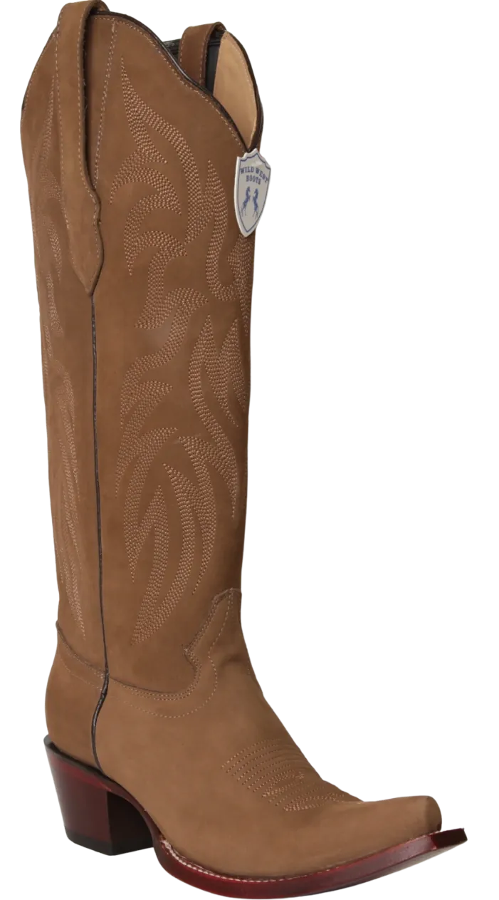 Wild West Boots Boots Wild West Women's Genuine Nubuck Leather Snip Toe Tall Boot - Taupe