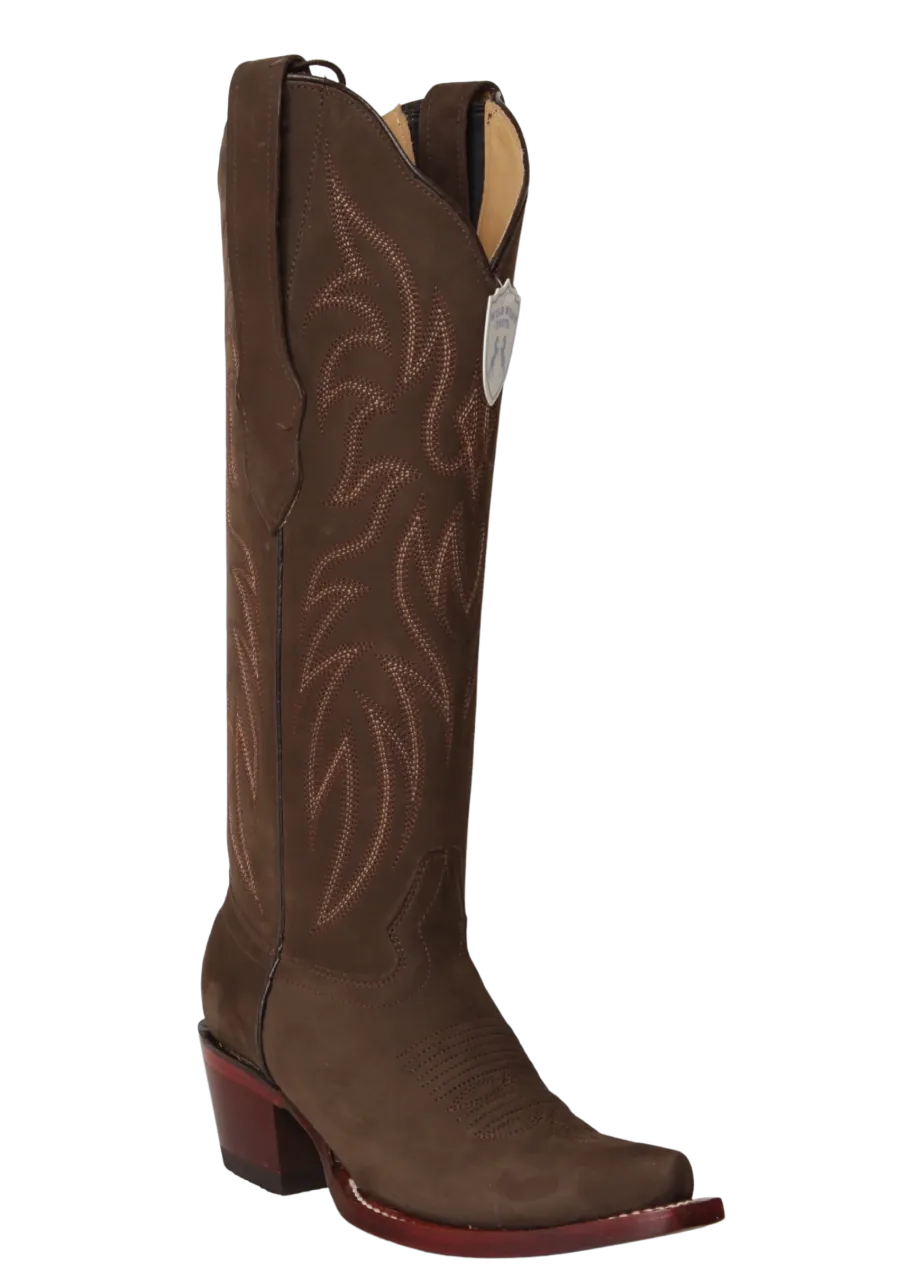 Wild West Boots Boots Wild West Women's Genuine Nubuck Leather Snip Toe Tall Boot - Tobacco