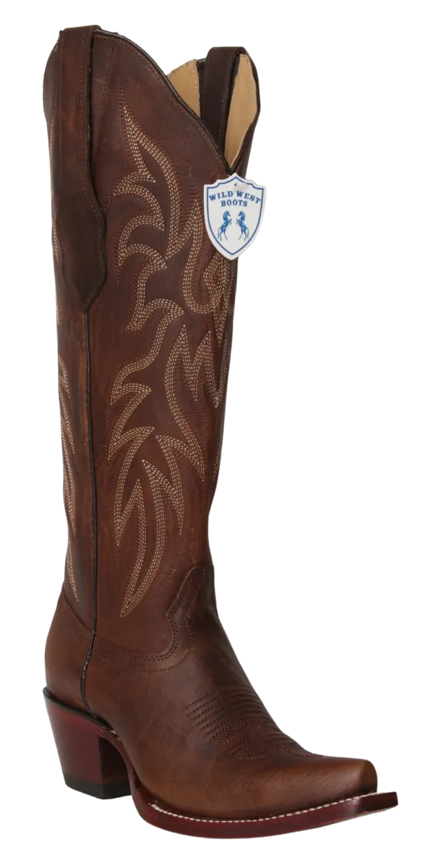 Wild West Boots Boots Wild West Women's Genuine Rage Leather Snip Toe Tall Boot - Walnut