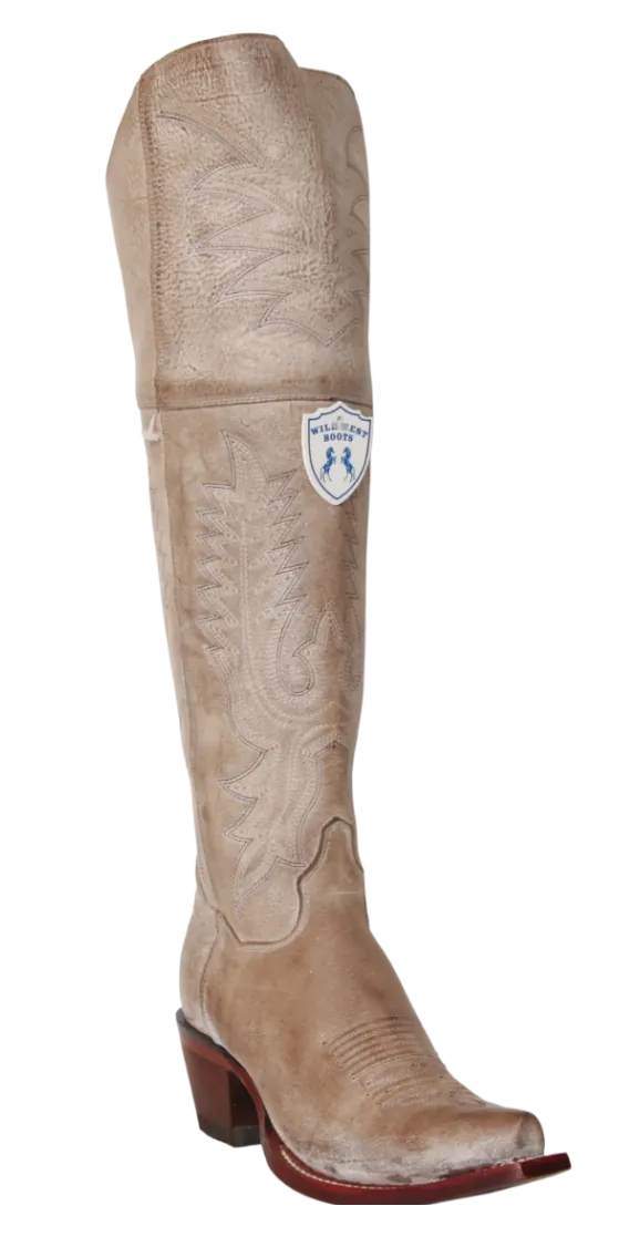 Wild West Boots Boots Wild West Women's Genuine Vintage Leather Snip Toe Over The Knee Boot - Brown