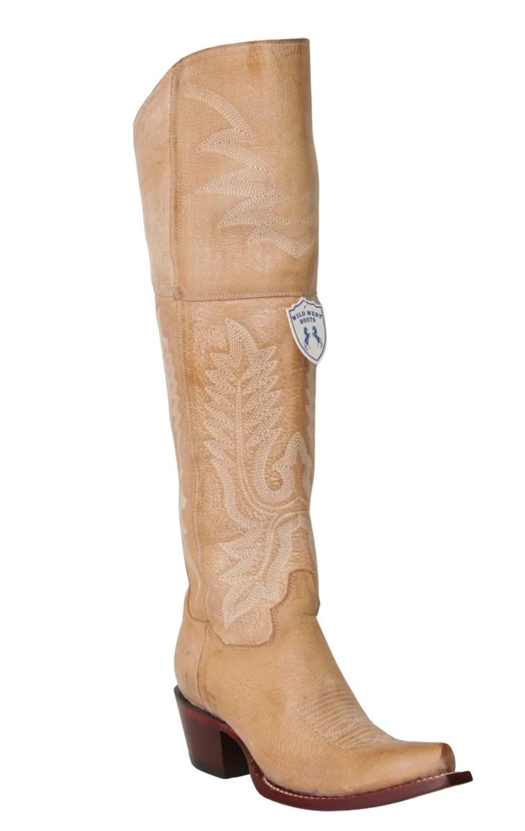 Wild West Boots Boots Wild West Women's Genuine Vintage Leather Snip Toe Over The Knee Boot - Honey