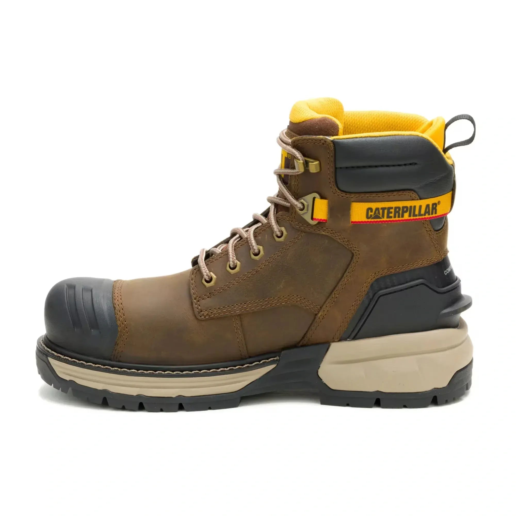 Wolverine Boots Men's Excavator ft Power Spring Technology 6" Waterproof Composite Toe Work Boot Pyramid Sand Color - CAT