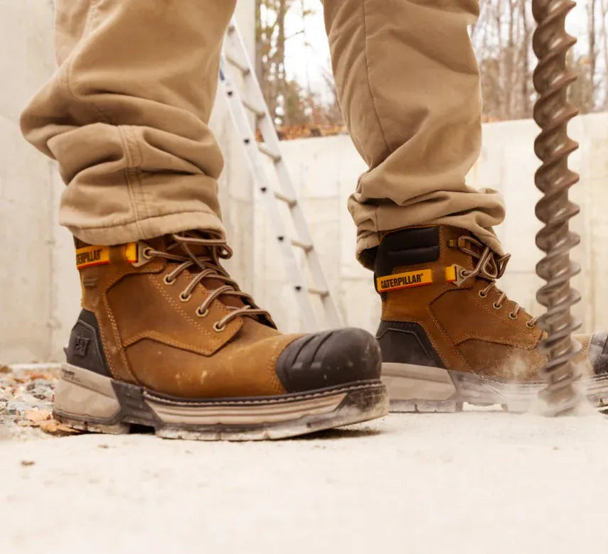 Wolverine Boots Men's Excavator ft Power Spring Technology 6" Waterproof Composite Toe Work Boot Pyramid Sand Color - CAT