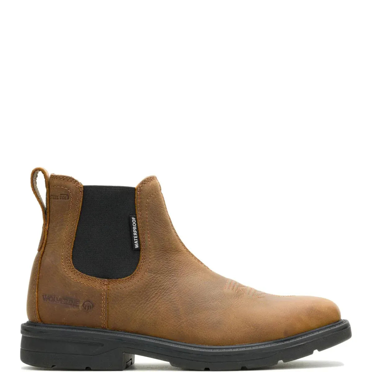 Wolverine Boots Men's Rancher Level Chelsea Slip-On Steel-Toe Work Boot Sudan Brown Color - Wolverine