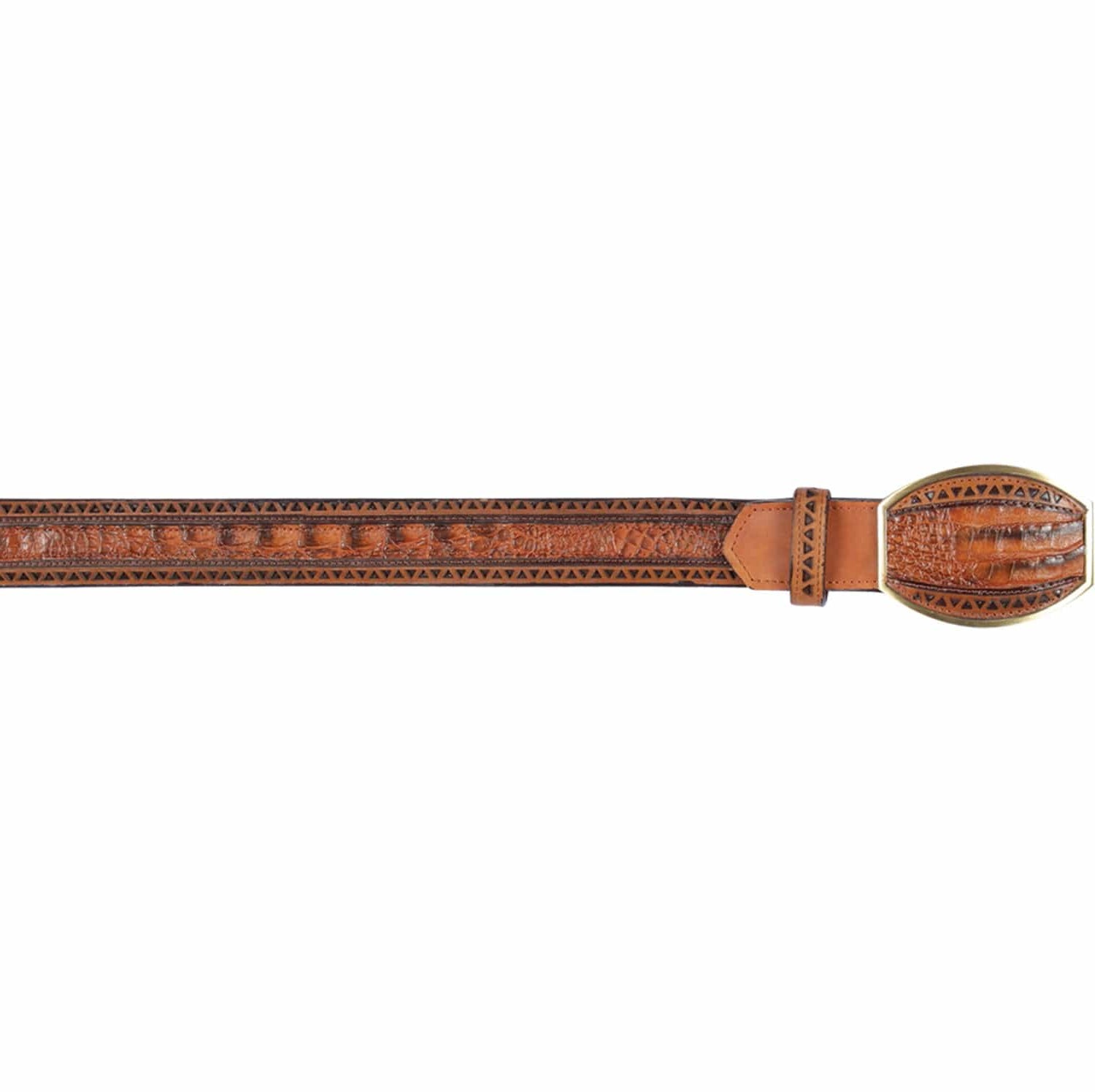 Genuine Caiman Belly Skin Laser Design Casual Belt Porto Honey Color - Los Altos Boots