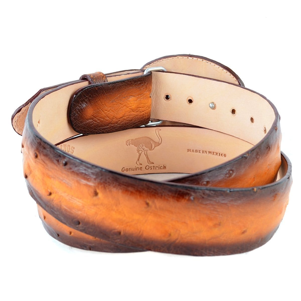 Genuine Ostrich Skin Cowboy Belt Faded Buttercup Color - Los Altos Boots
