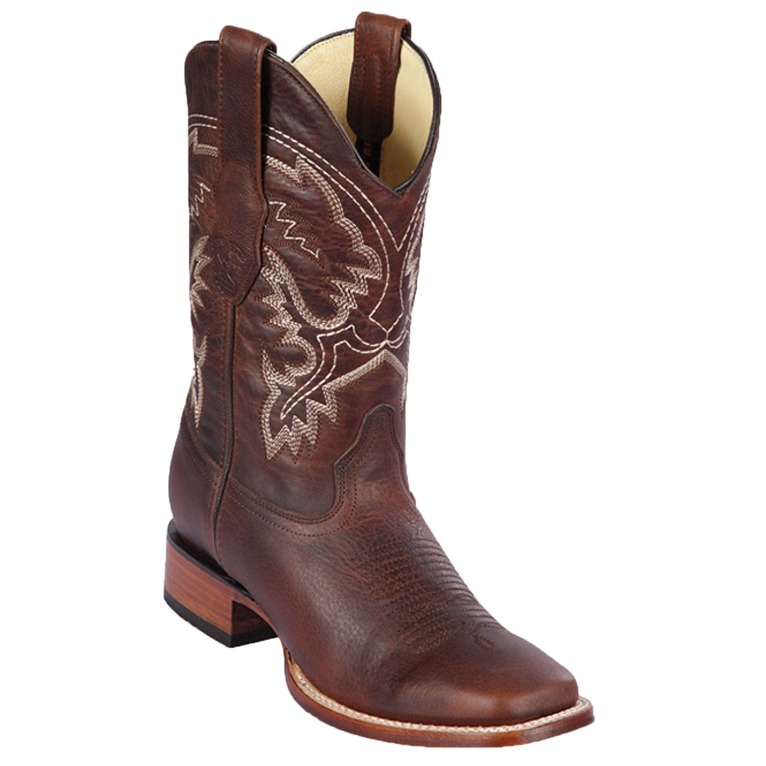 Western Genuine Rage Leather Rodeo Wide Square Toe Boots Walnut Color - Los Altos Boots - Side View